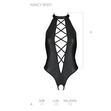 Боді з еко-шкіри з імітацією шнурівки та відкритим доступом Passion NANCY BODY L/XL, black SO5370 фото